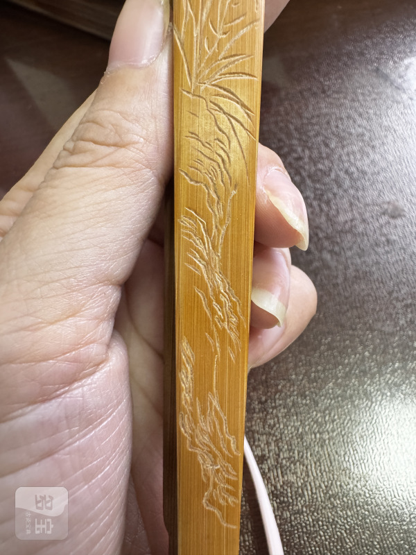 清 竹刻平湖秋月扇骨、花卉纹扇骨 - 图4